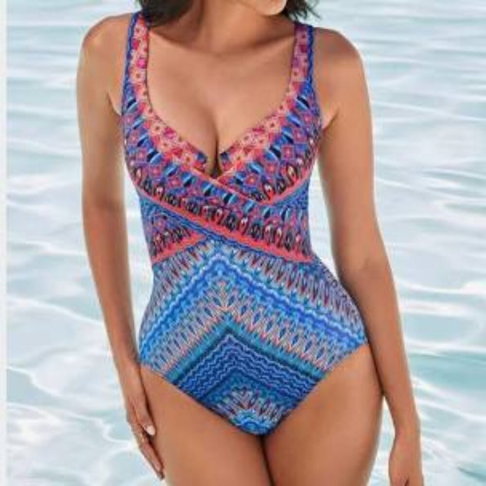 Miraclesuit Escape Casablanca Criss Cross One Piece Swimsuit Underwire Bra 10